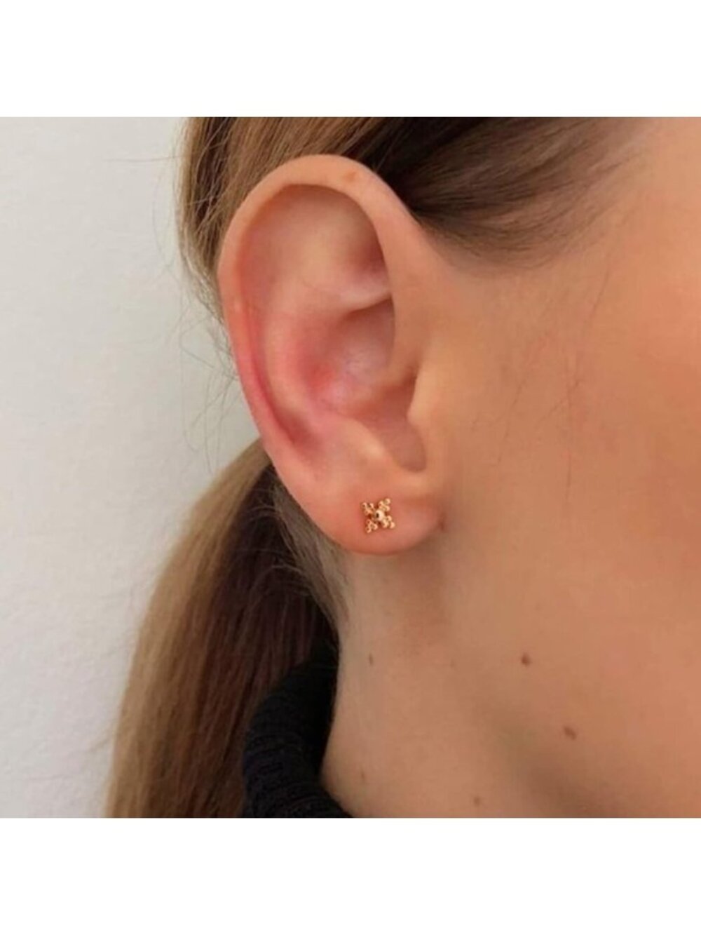 GOLD 14k Gold Plated Beaded Stud Earrings - Picture 2 of 2